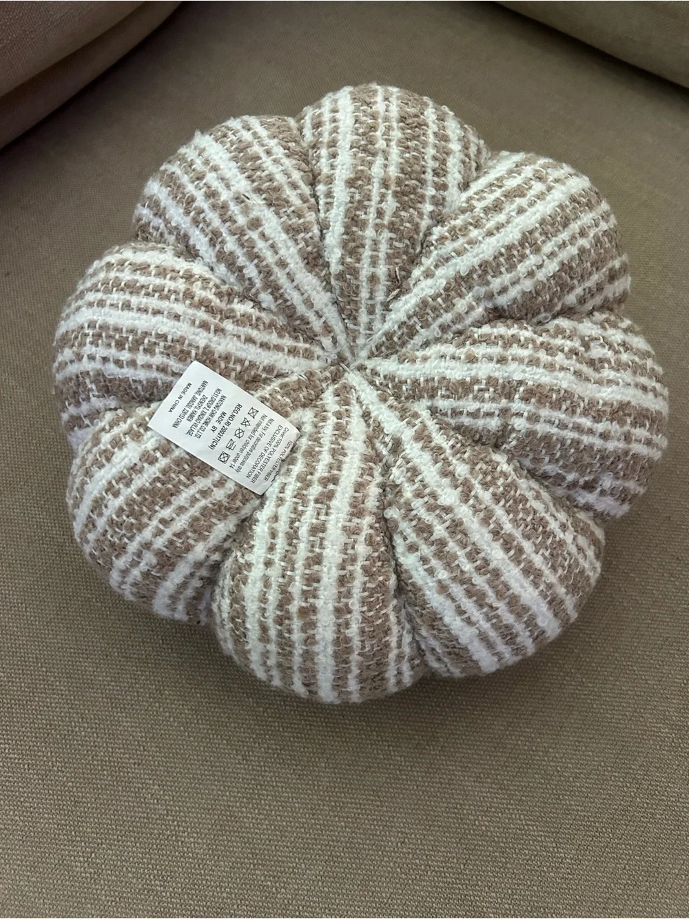 “New” Fox + Feather Neutral Striped Knit Pumpkin Holiday Pillow